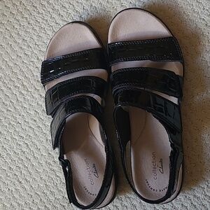 Women's Size 7 Clark's Leisa MelindaCroc Collection Black Sandals New Never Worn